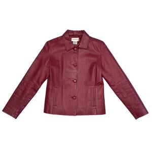 Chadwick's Red Leather Button Up Collared Jacket Size M